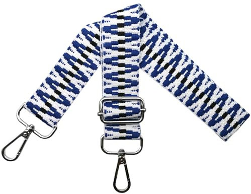 Taschengurte zum Wechseln Verstellbar Schultergurt für Tasche, Taschengurt Breit 3.8cm mit Silber Karabiner Schulterriemen Taschenband Tragegurt für Handtaschen, Blau/Weiß, S2