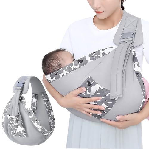 Lvjkes Fular portabebe, Porta bebes de 0 a 36 meses, Multifuncional porteo bebe, Correa de hombro ajustable, Portátil portabebes lateral, Apto para bebés pequeños de hasta 20 kg (Flores Grises)