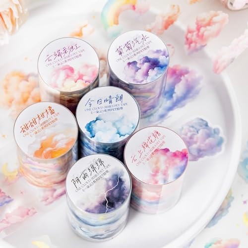 MisKepaa Sticker Set, 6 Rollen Wolken-Thematics, 50mm x 2m, PET Material, Selbsthaftend, Kunst und Gewerbe