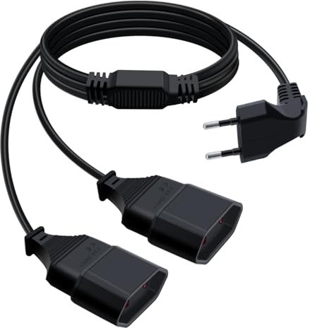 HuaLiSiJi Cavo Prolunga con Spina Europea 2.5A 250V Cavo di prolunga 2 in 1, Prolunga Elettrica Presa Europea per Elettrodomestici TV PC etc (90 Gradi Nero, 1.5m)