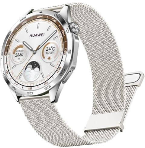 DEALELE Strap Compatible with Samsung Galaxy Watch 46mm / Galaxy 3 45mm, 22mm Stainless Steel Metal Magnetic Mesh Bands for Huawei Watch GT5 / GT5 Pro / 4/3 Pro / GT4 / GT3 46mm Women Men, Starlight