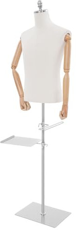 Etrhdfyts Männliche Schneiderpuppe Schaufensterpuppe Höhenverstellbar, Mannequin Büste mit Abnehmbaren Holz Armen Hände und Hosenständer Schuhhalter, Kleiderpuppe (Silber, M)