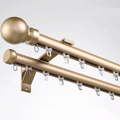 Doppelte Vorhangstange Gold/Grau/Weiß/Schwarz gardinenschiene 2-läufig Gardinenstange aus Aluminium Komplettset mit Zubehör for Schiebevorhänge, Gardinen und Vorhänge(Gold,3.3m(10.8ft))