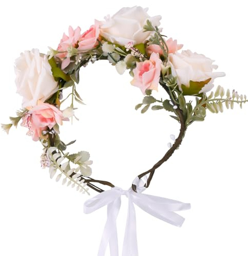 Blumenkrone Haarkranz Boho Blumenkranz Rose Floral Blumenkranz Haare Künstliche Blumen Krone Haar Garland Blumengirlande für Karneval Hochzeiten Partys Mädchen Frauen