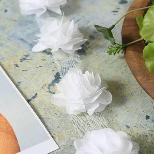 10 Yard (120 Stück) Mehrfarbige Spitzenborte, 3D-Chiffon-Blume, 6 cm breit, für Hochzeitskleid, Brautschleier, DIY-Dekoration für Babyhaare, Kleidung, Bänder – 9,5–10 Yards