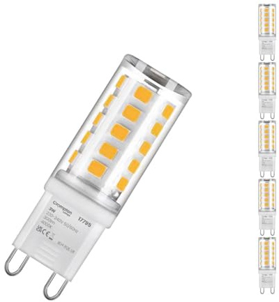 Crompton Lamps LED G9 Capsule Bulbs 3W | 5 Pack | 28W Halogen Replacement | Cool White 4000K | Energy-Saving LED Light Bulbs | Clear G9 Bulbs for Ceiling, Cabinet & Accent Lighting