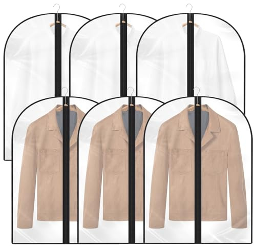 6PCS Housses de Vêtements,Housse Vetements à Suspendre Anti Poussière,Transparents Housse Vetements à Suspendre avce Zip,Protection pour Chemise Costumes,Manteau, Robes etc(60 * 80,Noir)