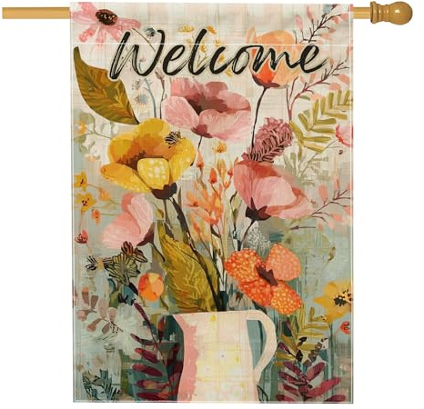 hof-Flagge Blume Bunte Blühende Blumen 30X45Cm Hofbanner Leuchtenden Farben Wetterbeständige Fahne Für Party Drinnen Balkon