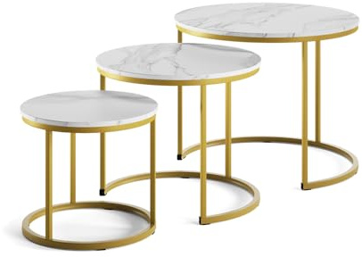 Vicco Couchtisch-Set Montreal, Weiß/Gold, 55 x 55 cm | 3 Teile, platzsparend klappbar und vielseitig kombinierbar