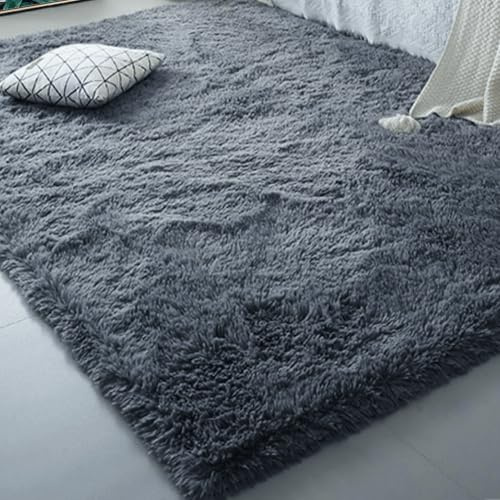 ZHIQXUE Moderner Hochflor Teppich 270 x 380 cm Hochflor Flauschig Bettvorleger High Pile Carpet rutschfest Pflegeleicht Und Robust für Terrasse Balkon Garten, Dunkelgrau