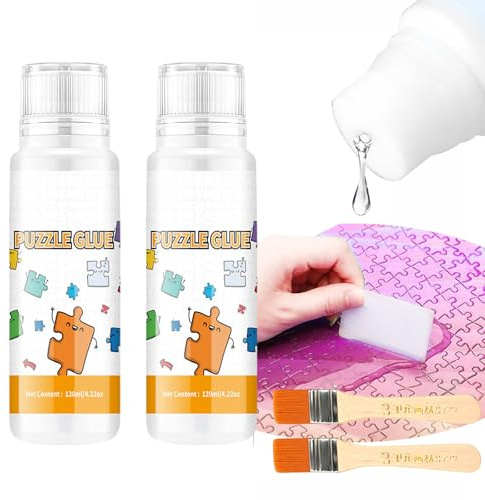 Colla per Puzzle,2PCS 120ML Colla per Puzzle Trasparente,Collas per Puzzle Liquida,Collas Puzzle con Testa In Spugna,Accessori per Attaccare E Appendere Rapidamente I Puzzle,Colle Puzzle per Cornice