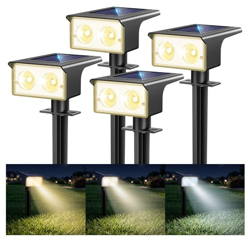 btfarm 4 Stück Solarlampen für Außen, 3000/4500/6000K Solarstrahler Garten | 3 Farben, IP65 Wasserdicht, LED Solar Strahler Gartenleuchten, Solarleuchten für Outdoor Baum Rasen Weg Hof Garage