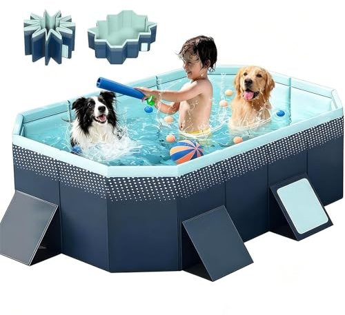 Piscine Hors Sol Pliable Non Gonflable De 4 M - Plastique Rigide Rectangulaire Avec Bouchon Et Trou De Vidange, Piscine Extérieure Pour La Famille, Les Enfants Et Les Animaux De Compagnie 9.8ft