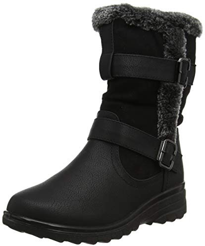 Cushion Walk Fur Lined Soft Lightweight Flexible Zip Buckle Ladies Boots UK 3-8 (UK 6 EU 39, Black)