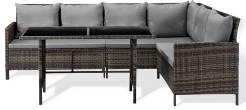 SVITA Madison Rattan-Lounge Polyrattan Ecksofa Gartenmöbel-Set Sofa Garnitur Couch-Eck Braun