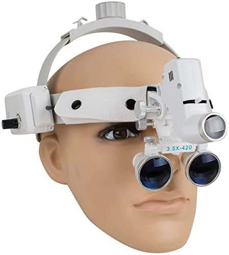Professionelle Lupe mit 3,5-facher Vergrößerung mit verstellbarem 5-W-Scheinwerfer-Kopfband für Zahnarzte, Chirurgie, Juwelier oder Hobby, verstellbarer Pupillenabstand