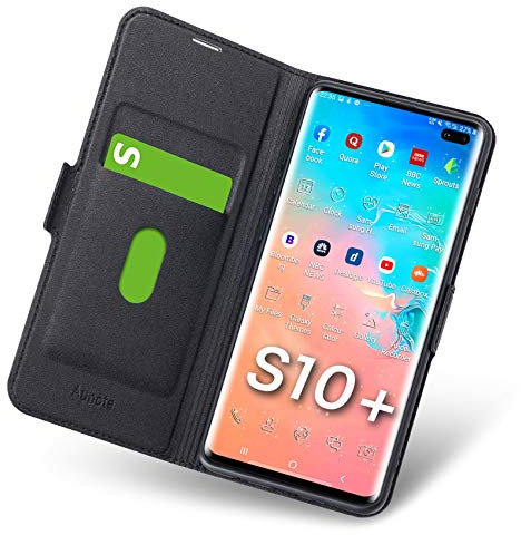 Aunote Ultradünn Serie für Samsung Galaxy S10 Plus Hülle, Handyhülle Samsung S10 Plus mit Kartenfächer und Magnetverschluss, S10 Plus Hülle Perfekte Passform für Samsung S10 Plus Hülle. Schwarz