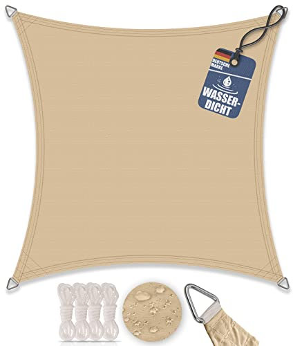 bonsport Sonnensegel Quadrat wasserdicht 4x4 m Sand - Sonnenschutz quadratisch mit UV-Schutz für Garten, Balkon Terrasse, Camping