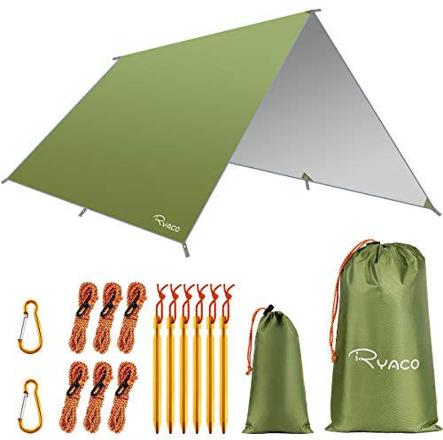 RYACO Toldo de Refugio Impermeable 3M*3M, Hamaca Tienda de campaña, portátil, Ligera, Impermeable, Refugio para Camping, Senderismo, Mochila (Ejercito Verde)
