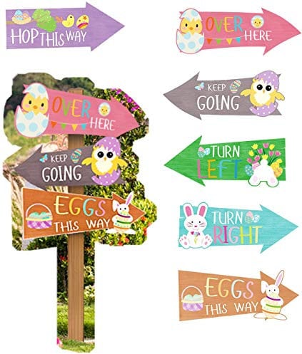 VEYLIN 12 Pack Easter Hunt Arrows Kids Party Home Decoration Easter Garden Egg Game Sign Directions