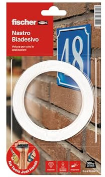 Fischer 3 Metri Nastro Biadesivo Trasparente di Montaggio a Muro, Fino a 300 kg per Rotolo, Interni/Esterni, Fissaggio di Specchi, Cornici, Prese Elettriche, Etc.