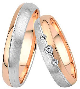 GIORO Pisa Eheringe Trauringe Hochzeitsringe massiv Rot-/Weißgold *handgefasste Brillanten* Paarpreis Echtes Gold (8 Karat (333) Bicolor)