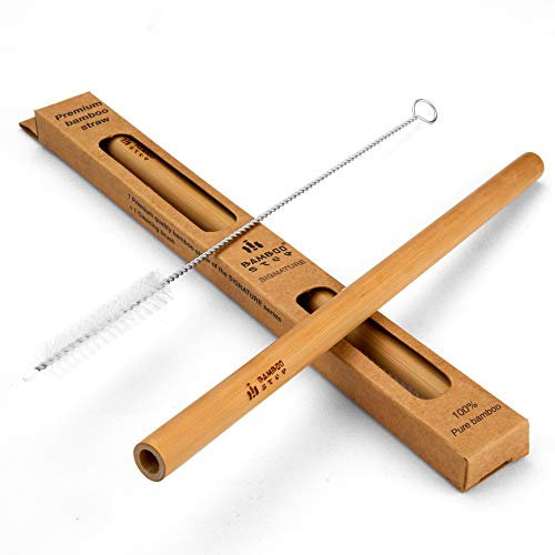 Bamboo Step - Pack de 3 kits individuels Paille en Bambou - gamme SIGNATURE - 3x 1 paille en bambou (20cm) de qualité Luxe et 1 goupillon dans une boîte en papier kraft (Diamètre Smoothie)