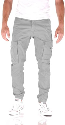 Herren Jack & Jones Hose Cargo Jogger Pants Paul Flake AKM 542 Twill Gummibund, Farben:Hellgrau, Größe Hosen:34W / 30L