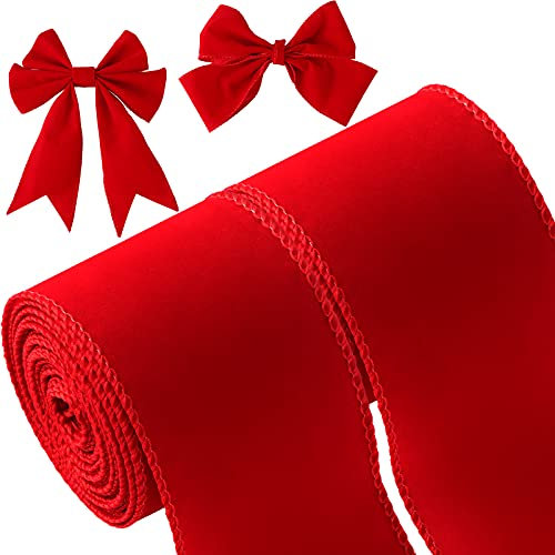 Samtband für Weihnachten, einseitig, 6,3 cm, 9,1 m, einfarbig, für Geschenkverpackungen, Basteln, Weihnachtskranz, Baumdekoration, Rot, 2 Rollen