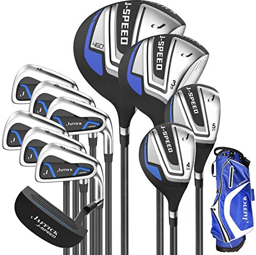 Komplettes Golfschläger-Set für Herren, 12-teilig, inklusive Golf-Treiber #3 Fairway-Hölzer, 4 & #5 Hybrid, 6-9 Eisen, Pitching & Sand Wedge, Putter und Golftasche