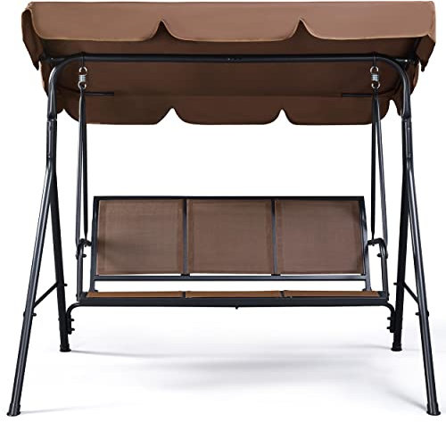 costoffs 3 Seater Swing Chair Canopy Outdoor Patio Swing Seat Hanging Hammock Chair, Weatherproof Texteline Fabric Steel Frame for Yard Garden