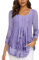 Gaharu Damen Bluse Elegant und Festlich Lang Blumendruck Bluse Doppellagig Bunt Frauen Tunika Bluse 3/4 Arm Blusenshirt Business Wasserfall Oberteil Atmungsaktiv Fließende Faltenbluse Lila Blumen,L