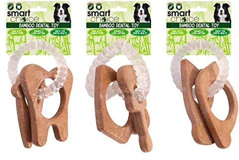 YöL Pack of 3 Bamboo Pet Dog Chew Toy Strong Durable Dental Health Natural Teething with TPR