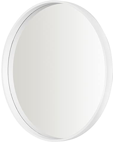 Home Selections White Round Wall Mirror, 50cm, Wooden Deep Framed Circle Mirror