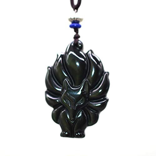 Sudemota Halsketten Natürlicher Regenbogen-Obsidian-Fuchs-Anhänger neunschwänziger Fuchs-Obsidian-Halskette for Männer und Frauen, Glücksamulett-Halskette, Geschenk Modeschmuck