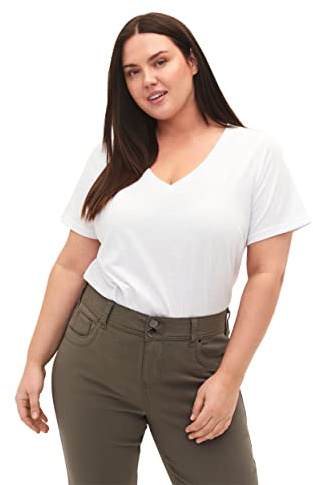 Zizzi Damen Große Größen T-Shirt Baumwolle V-Ausschnitt Gr Gr M Bright White