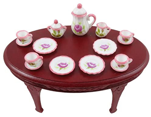 Melody Jane Dolls House Pink Roses - Juego de té de porcelana en miniatura, accesorio de comedor 1:12