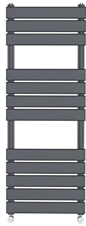 NRG Modern Anthracite Flat Panel Heated Towel Rail Bathroom Rad Radiator with Free Angled Valves 1200x450mm