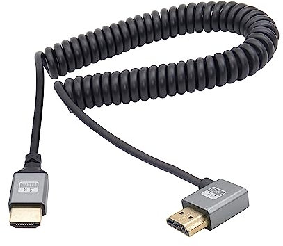 RIIEYOCA Cable en espiral de 90 grados de ángulo izquierdo UHD 4K HDMI macho a HDMI macho de 18 Gbps de alta velocidad 2.0 extensor en espiral soporta 4K a 60Hz, 1080p, ARC, 3D, elástico a 1.5m