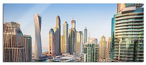 Pixxprint Glasbild Panorama, Wandbild aus Echtglas, Dubai Metropole, 100x40 cm, inkl. Aufhängung und Abstandshalter