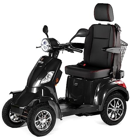 VELECO FASTER mit Kapitänssitz - 4-Rad Elektromobil - komplett montiert und fahrbereit - sicher und stabil - geräumiger Stauraum - Sicherheitsgurt - Mobilitätsroller (Schwarz)