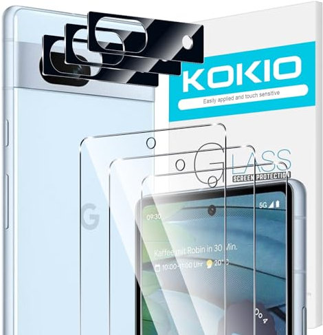 Kokio 3 Stück Schutzfolie für Google Pixel 7a 5G 6.1 Schutzglas + 3 Stück Kamera Schutzfolie,Displayschutzfolie mit 9H Härte,0.33mm Ultra HD Verstärktes Glas,Anti-Kratz,Blasenfrei