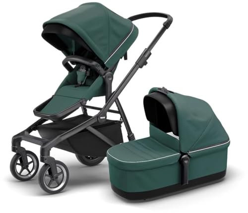 Thule Kinderwagen mit Babytragetasche und Babyschalen in Grün