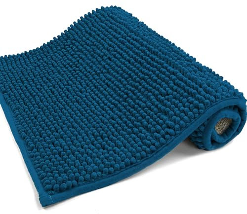 HOMEYA - Alfombrilla de Baño Antideslizante, Alfombra Felpa Microfibra Chenille, Alfombra para Ducha, Cocina, Multiusos, Suave, Cómoda y Absorbente (50 x 70 cm, Azul Oceano)