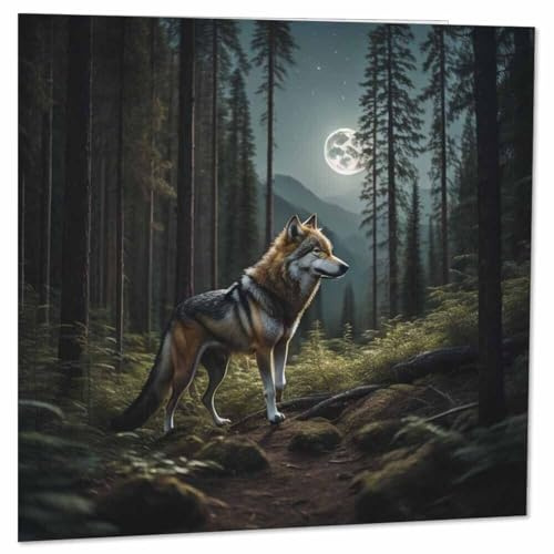 Wolf Forest Moon Grußkarte Wölfe 145 x 145 mm