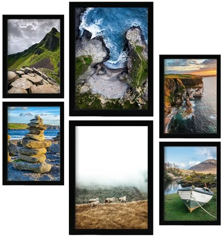 Nacnic 6er-Set Irland Poster. In Fotografie. Ästhetische dekorative Gemälde für Ihr Wohnzimmer, Schlafzimmer, Zuhause Größen A4 und A3 mit schwarzen Rahmen