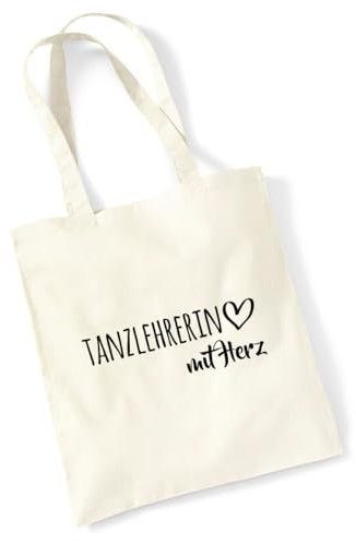 Huuraa Tasche Tanzlehrerin mit Herz Geschenk 10 Liter Natural Baumwolle Tanzlehrerin Accessoire