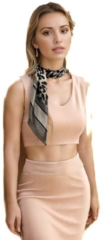 LA FERANI Seidentuch Halstuch Bandana kurz 70x70cm grau Leopard Klassik Tuch Seide Urlaub Reise für formelle Anlässe Damen Business Style Geschenk für Sie (N12 Grau)