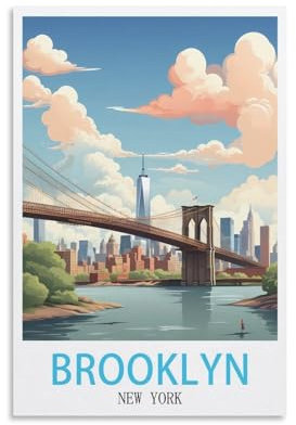 LHJOIUN Brooklyn New York Vintage-Reiseposter, 20 x 30 cm, Kunstdruck auf Leinwand, für Wohnzimmer, Schlafzimmer, Heimdekoration, moderne Kunst