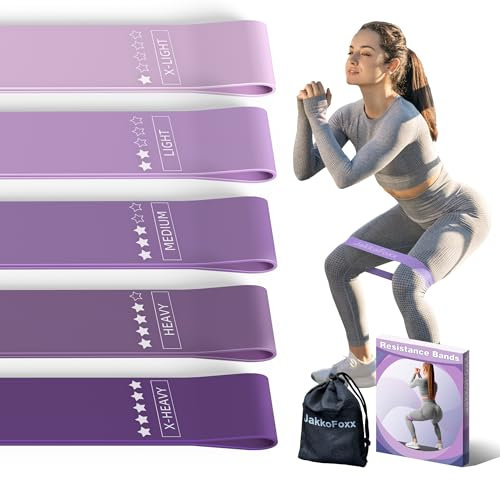 Fitnessbänder 5er Set Widerstandsbänder mit 5 Stufen Übungsbänder für Heim-Fitness, Stretching, Krafttraining, Physiotherapie, Pilates, Yoga, Elastische Workout-Bänder für Frauen (Lila)